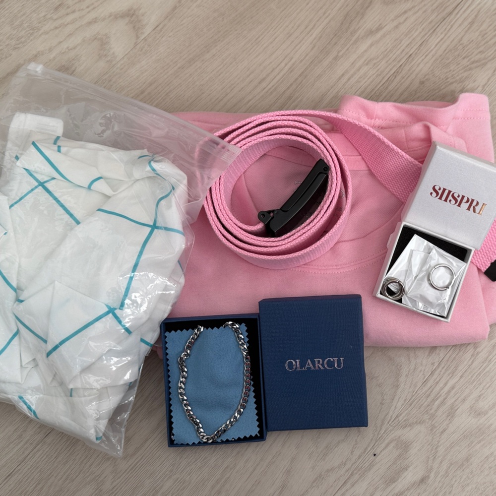 Pink Belt and Silver Bracelet Set